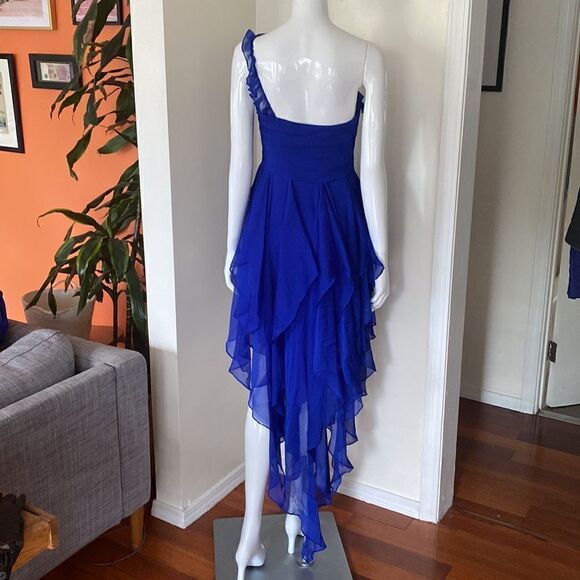 Aidan Mattox Cobalt Blue Fairycore Hi-Low Single Strap Formal Dress/ Gown Size 6 - Picture 6 of 11